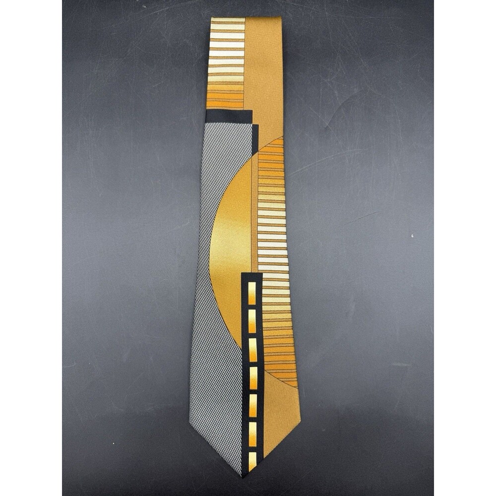 FRATELLO Vintage Tie Men's Gold/Yellow/Orange/Black Geometric Abstract Modernist
